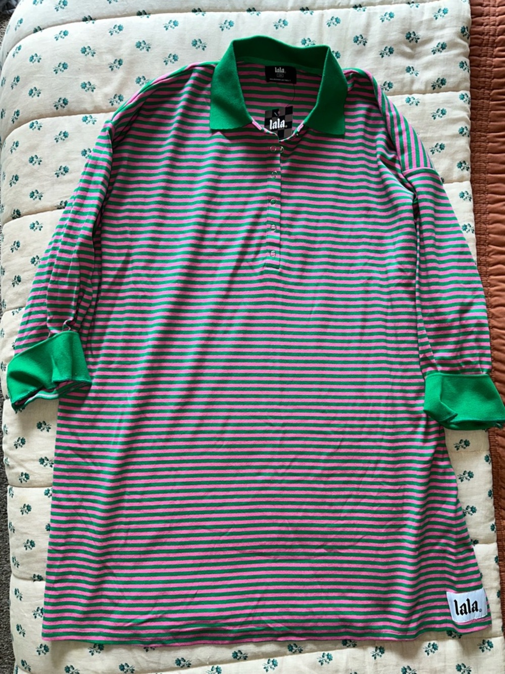 Lalaland University Oversized Polo Mini Dress in Watermelon Stripes - Picture 3 of 5